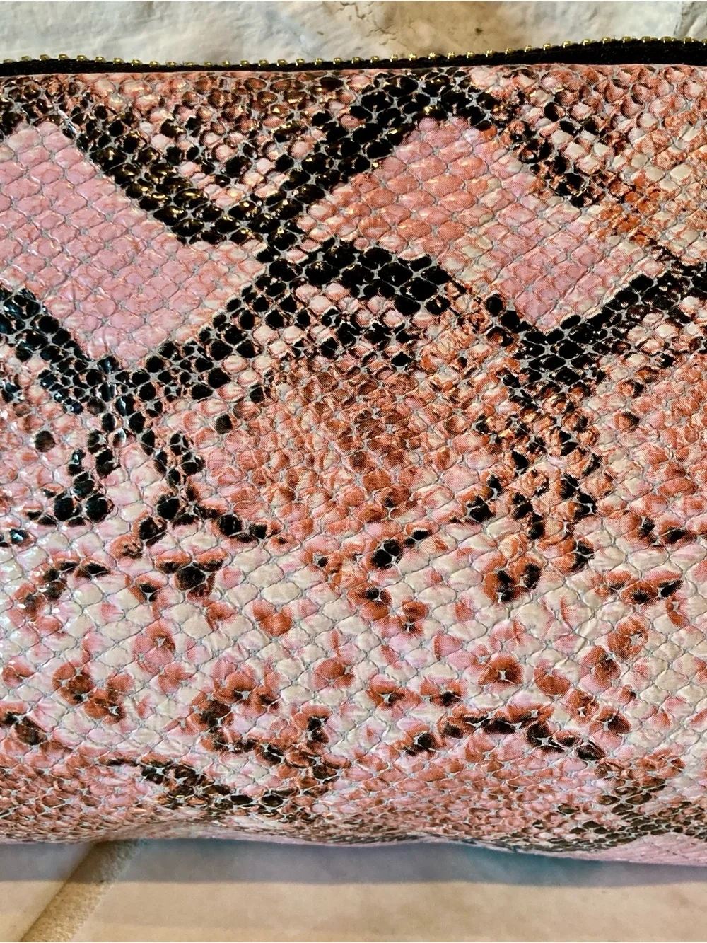NWT Claudia Firenze pink, black, white leather snakeskin patterned makeup pouch